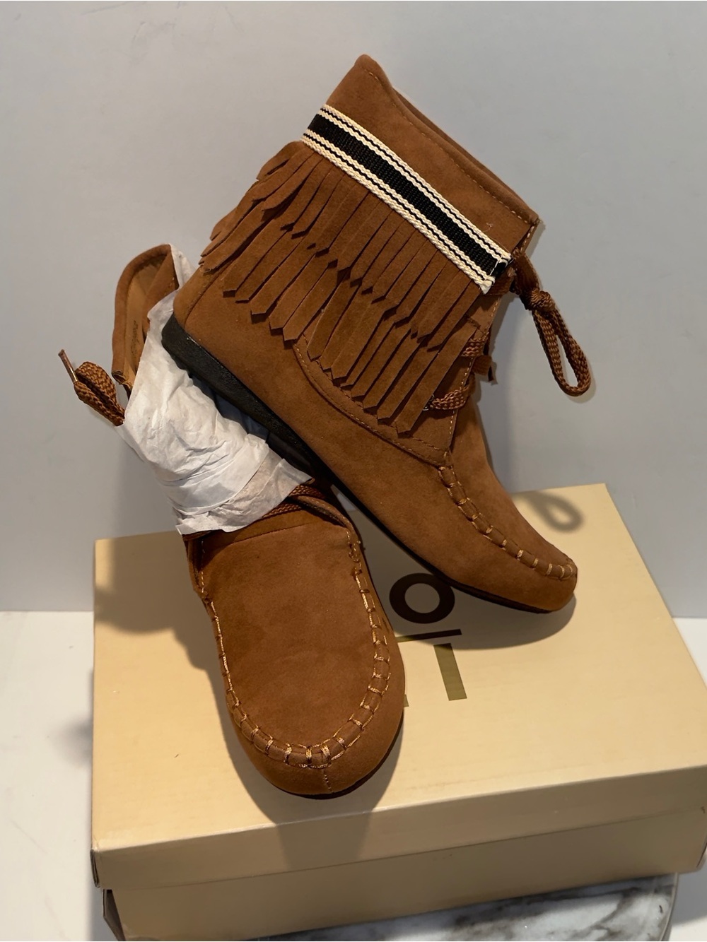 YOKI Gabby 22 Fringe Ankle Boots  SIZE 8 Faux Suede Booties Kohls Lace up NEW